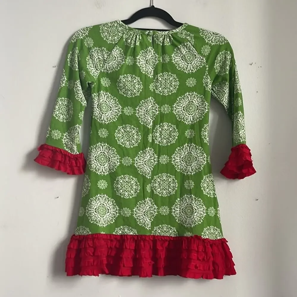 Counting Daisies mandala ruffle hem jersey knit Christmas dress sz 10